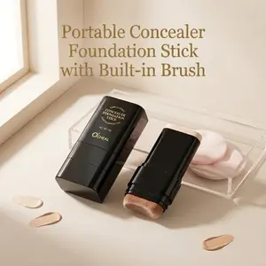 O'CHEAL 2 in 1 Concealer Foundation Stick with Built-in Brush, Full Coverage Waterproof Long Lasting Cream Foundation, Oil Control Sweat Proof Makeup Stick Covers Acne Dark Spots for All Skin Types moisturizer hydrate moisture cosmetic finish 2-in-1