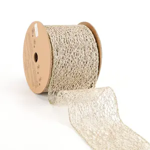 3" Mesh Wired Ribbon | White Gold | 10 Yard Roll Christmas Tree Decor Garland Decor Wreath