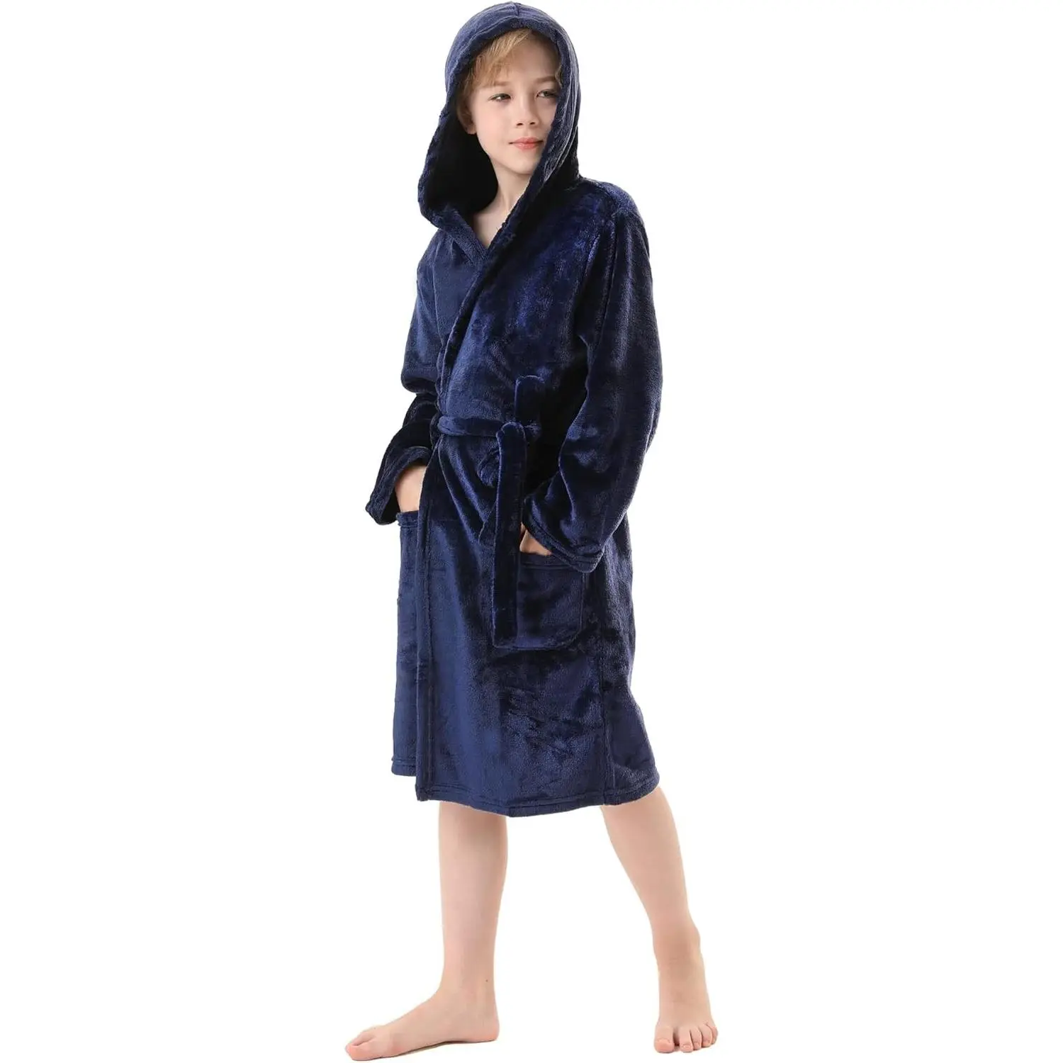 V.&GRIN Boys Fleece Robe, Hooded Plush Soft Fuzzy Bathrobe for Kids 5-14 Years Cozy Warm Sleepwear Gift