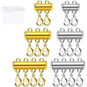 Magnetic Layered Necklace Clasps,6 Pieces 3 Size Slide Clasp Lock Necklace Connector for Multi Strands Slide Tube Clasps