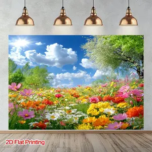 1pc 2D Flat-Printed Sunny Flower Meadow Backdrop, Made of Polyester Fabric, Perfect for Home, Garden, Studio Use, Great for Instagram-Style And Portrait Photography Props, As Well As Balcony And