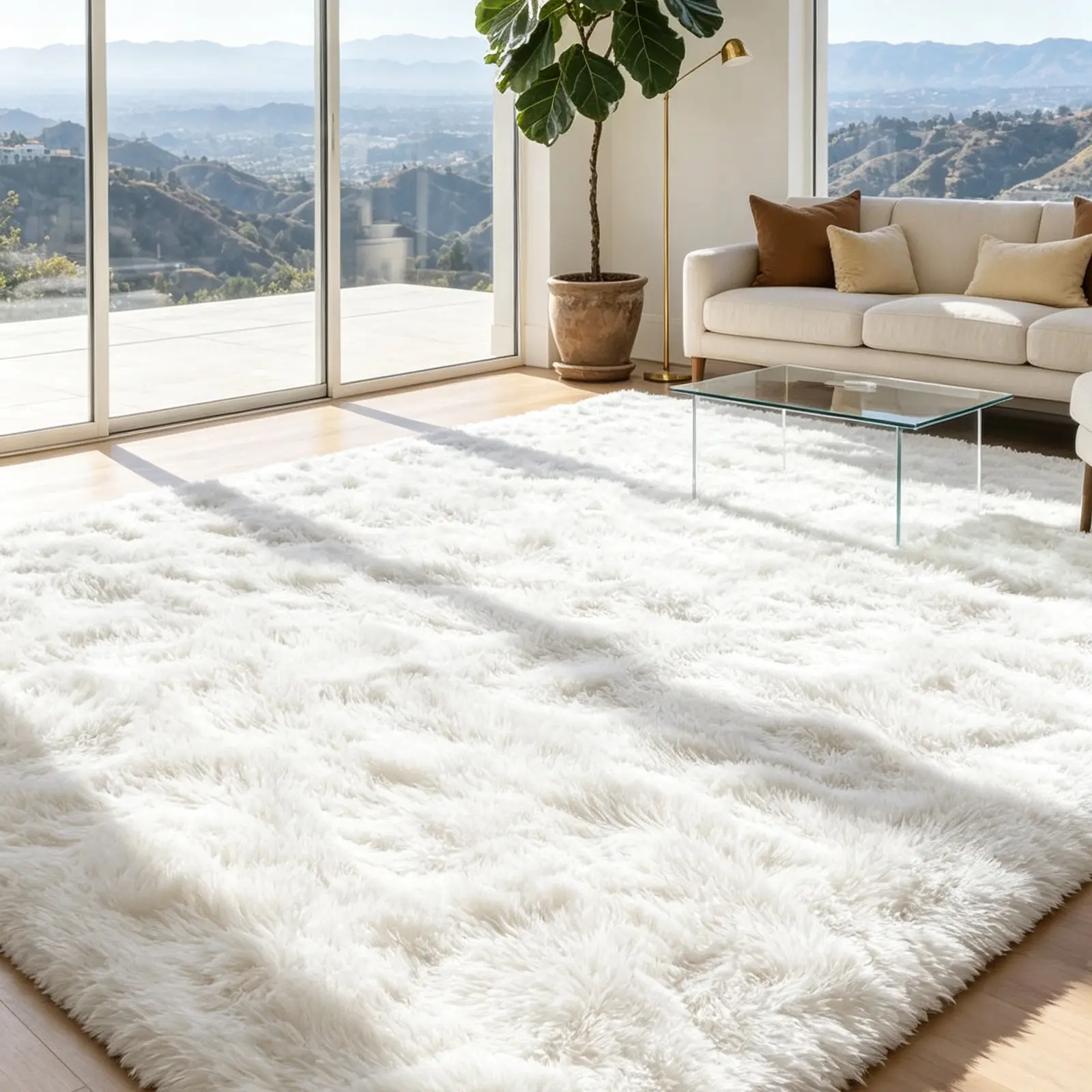 Luxury Long Fur Shaggy Area Rug - Super Soft Plush Non-Slip Thick Floor Mat for Bedroom, Living Room