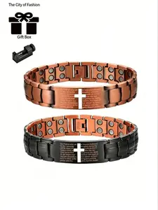 Men's Adjustable Pure Copper Bracelet with Powerful Magnets, Cross Pattern Design, Magnetic Tool Included, Durable Casual Jewelry Bible Verse Bracelet