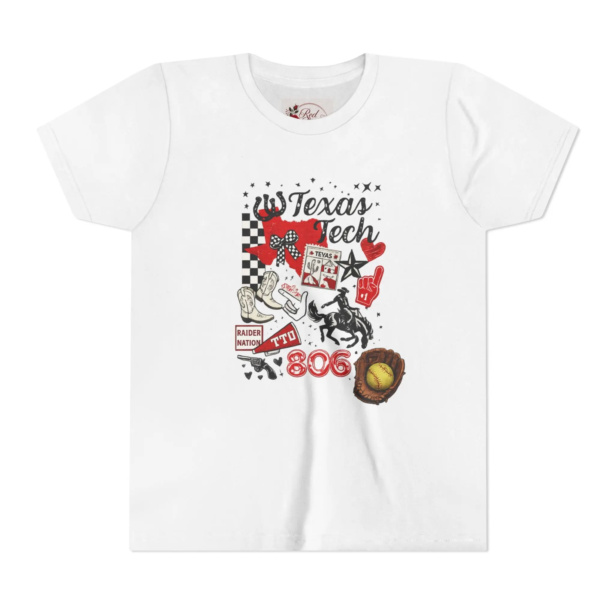 Texas Tech Youth T‑Shirt — 806 Cowboy Collage Design