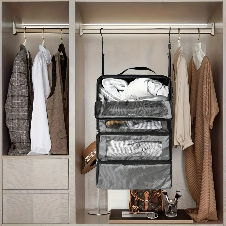 Luggage Organizer Bag, Travel Luggage Sorting Bag, Portable Hanging Travel Rack, Foldable Hanging Carry-On Quick Sort Small Compartment