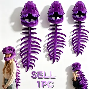 Purple Dinosaur Bone Plush - Halloween Dinosaur Skeleton Costume Headpiece, Fun Role Play Plush Toy, Creative Prank Gift for All Ages