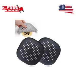 Hair Drain Catcher,Square Drain Cover for Shower Silicone Hair Stopper Black