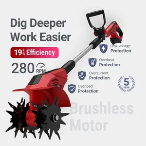 Brushless Tiller Cultivator Compatible with Milwaukee 18V Battery(Tool Only), 8.9In Tilling Width and 7.1In Depth Cordless Electric Garden Tiller, Battery Powered Rototiller for Lawn/Gardening