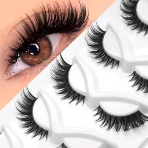 5 Pairs False Eyelashes, Fox Eye & Cat Eye Shape, Curly & Fluffy, Faux Mink Lashes, Clear Band Eyelash Extensions, Natural Makeup Look, Suitable For Daily Makeup, Party, Dating, Wedding, Travel Lashes, Cosmetic Eyelashes