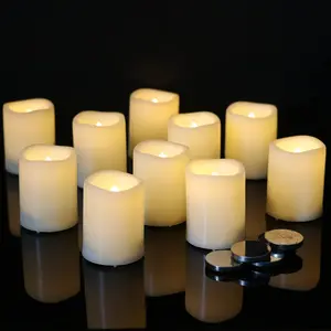 Flameless Votive Candles with 6 Hour Timer,  Operated White LED Flickering Small Pillar Tealight Candles Bulk 1.5" D x 2" H Set of 10 Warm Light Indoor Wedding Christmas Holiday Decor