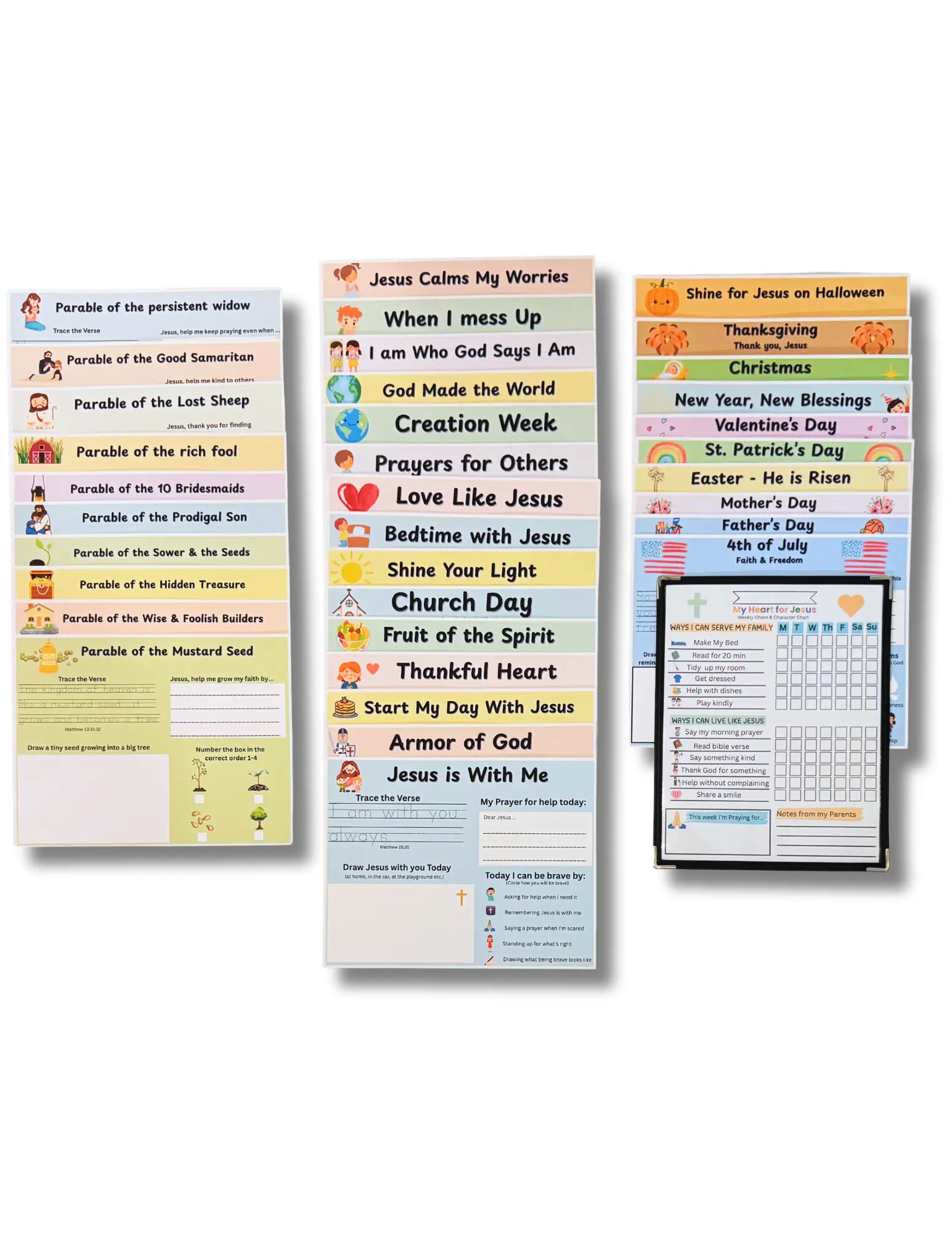 Christian Morning Routine & Bible Activity Bundle for Kids (Ages 3–8) | Faith Worksheets, Parables & Holiday Activities