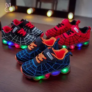 MCV-LED Light-Up Breathable Mesh Sneakers for Youngsters Boys and Girls Non-Slip Running and Walking Trainers with Glow-in-the-Dark Design Black or White Red or Black Blue or Black Patterns