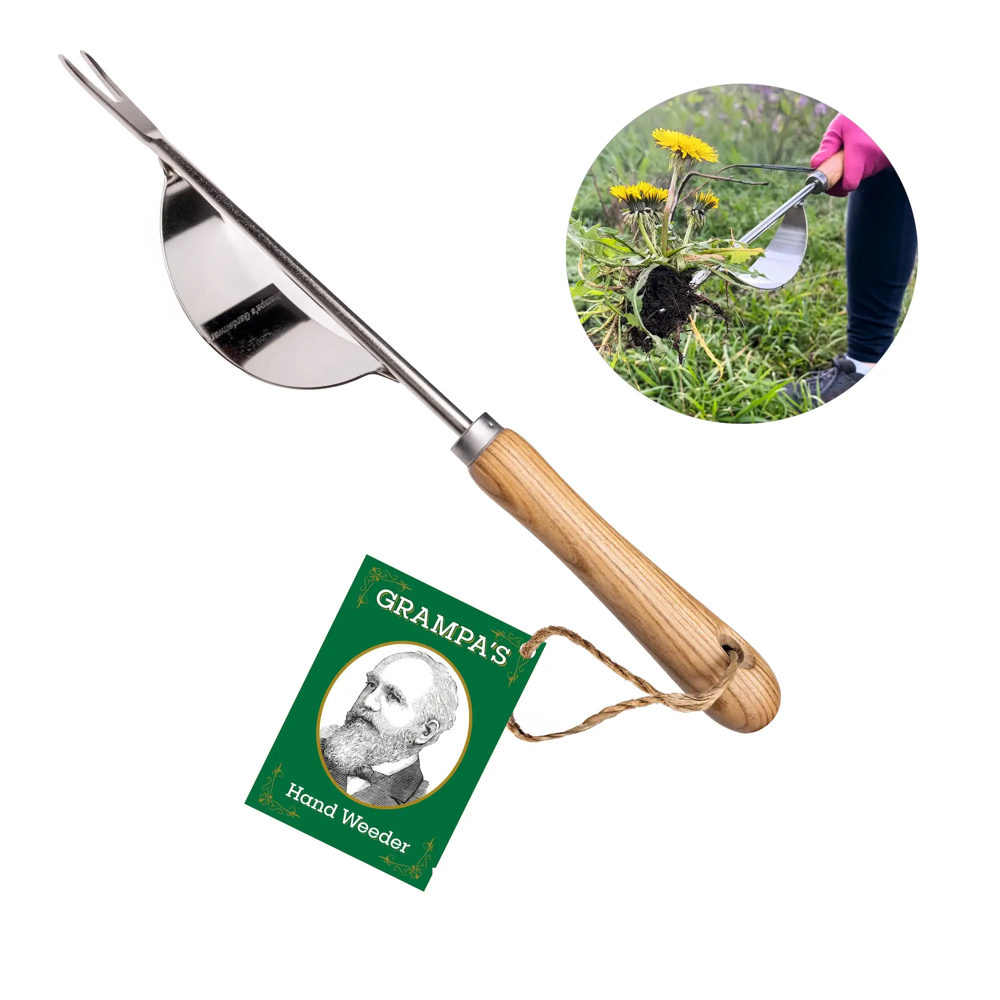 Grampa's Hand Weeder Tool - The Perfect Lightweight Easy to Use Weed Puller Tool for Garden - Durable Unique Lever Design with V-Shaped Forks Allows f