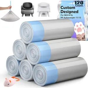 120 Count Automatic Cat Litter Box Liners Bags Compatible with NeakasaM1 Petpivot Autoscooper 11/12 and Similar Open-Top Self-Cleaning Cat Litter Box, Drawstring Handle Heavy Duty Leak-proof, 27*13in