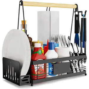 Grill  with Plate Holder and Paper Towel Holder, Picnic BBQ Condiment Utensil Organizer  for Outdoor Cooking, Rv, Camping Essential, Camper  Haves, Grilling Gifts for Men