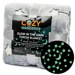 Cozy Wanderer Glow in the Dark Throw Blanket Super Soft Premium Moon & Star 50"x60" throw  blanket
