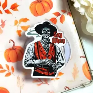 Say When Cool Man Phone Grip MagSafe, Skeleton Cowboy Acrylic Griptok, Magnetic Cell Phone Stand, Vintage Western Style, Trendy Spooky Gift