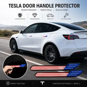 Tesla Door Handle Protector Stickers for Model 3/Y, Scratch Resistant Car Door Handle Wrap, Waterproof UV Resistant Exterior Protective Decals, Easy Install Anti-Scratch Accessories