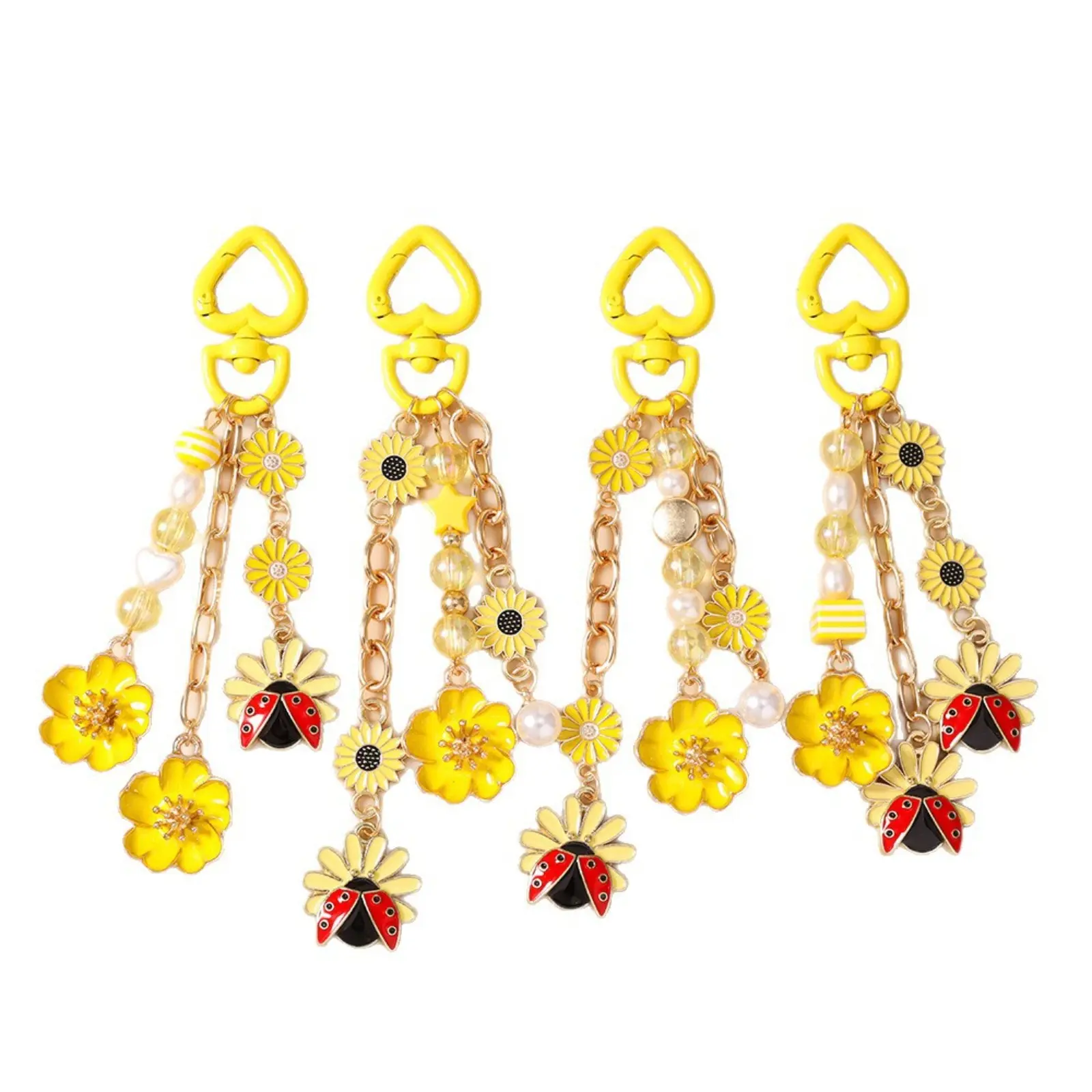 New Cotton Cute Charms & Twillies Keychain Attachments - Floral, Animals, Insects Designs, Daisy Flower Ladybug Keychain, Split Ring Sports & Outdoor Luggage Bag Accessories, Collectibles, Portable Keychain Charms & Twillies