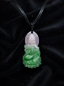 Natural Two-Tone Jade Guanyin Pendant | Lavender & Green