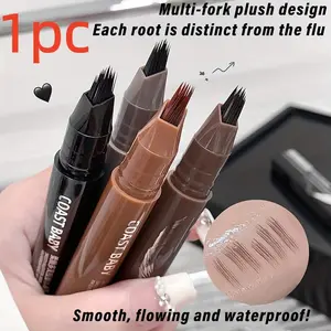 1pc dual effect quick drying waterproof eyebrow pencil, Brow enhancer, a must-have for summer travel, with a multi fork brush head design that outlines the eyebrow line with one stroke and accurately fills the hairline, waterproof and dura