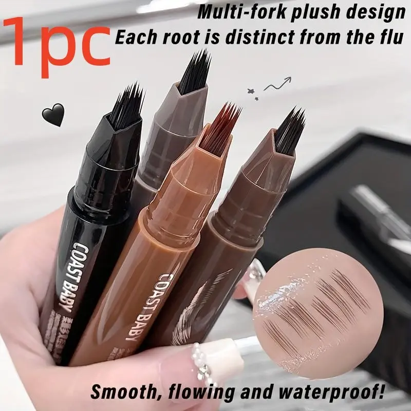 1pc dual effect quick drying waterproof eyebrow pencil, Brow enhancer, a must-have for summer travel, with a multi fork brush head design that outlines the eyebrow line with one stroke and accurately fills the hairline, waterproof and dura
