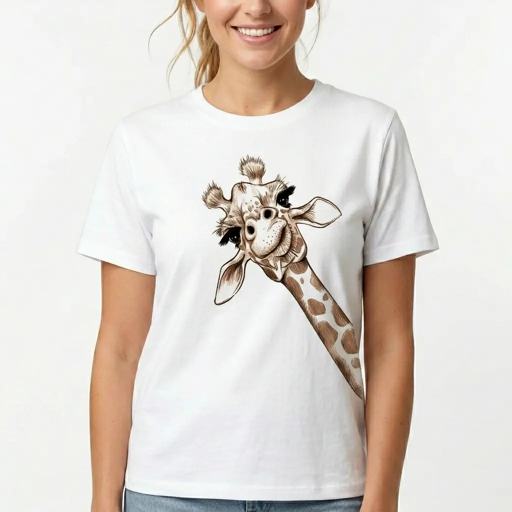 Women's Cute Giraffe Graphic Tee, Pure Cotton Playful Animal Print Casual Summer Top