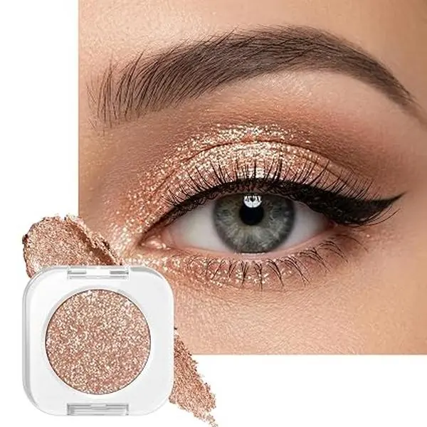 Champagne Gold Shimmer Single Eyeshadow, Metallic Glow Glitter Cream Eye Shadow, Monochrome Eyeshadow Palette Makeup, Waterproof Sombras para Ojos, Vegan & Cruelty-Free