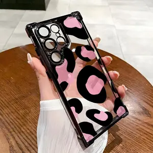 Pink leopard print pattern Luxury Fashionable Ins Four Corner Airbag Anti-drop,Slip Phone Cases for Samsung Galaxy S25 S24 S23 S22 FE Ultra EDGE Soft Back Shockproof Cover,To Family,Boy,Girl,Friends,Man,Women As A Birthday Gift