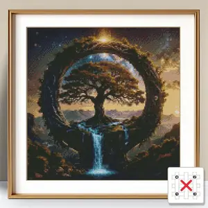 Tree Scenery Embroidery Design Cross Stitch Embroidery Kit, DIY Cross Stitch Kit for Beginners, Cross Stitch Adult Handicraft Product with Tools Wall Decor Living Room