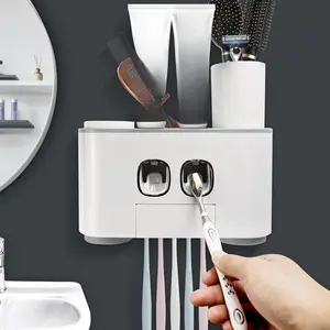 Toothbrush Holder Wall Mounted, Multi-Functional Toothbrush and Toothpaste Dispenser for Bathroom, 2 Toothpaste Squeezers and 4 Cups Set