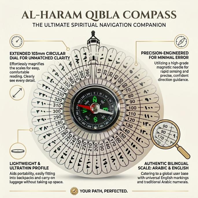 Portable Muslim Qibla Compass – High-Sensitivity Precision Direction Finder, Lightweight & Durable Kibla Compass for Travel, Camping, Hiking & Daily Prayer, Ideal Religious Gift for Ramadan, Hajj & Umrah
