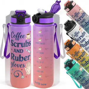 1pc,32oz Water Bottle Coffee Scrubs and Rubber Gloves Medical Nurse Gift Cup Design Durable  Leak-Proof 1000ml Time Marker Water Bottle - Shatter-Resistant for Sports, Fitness, Hiking & Outdoor