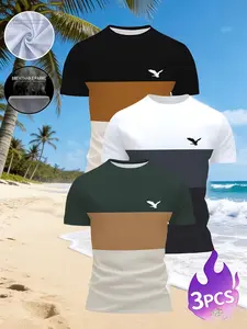 3-Pack Trendy Men's 3D Print Short Sleeve T-Shirts, Loose Fit, Geometric Pattern, Casual Wear, All Seasons, Daily Fashion Top