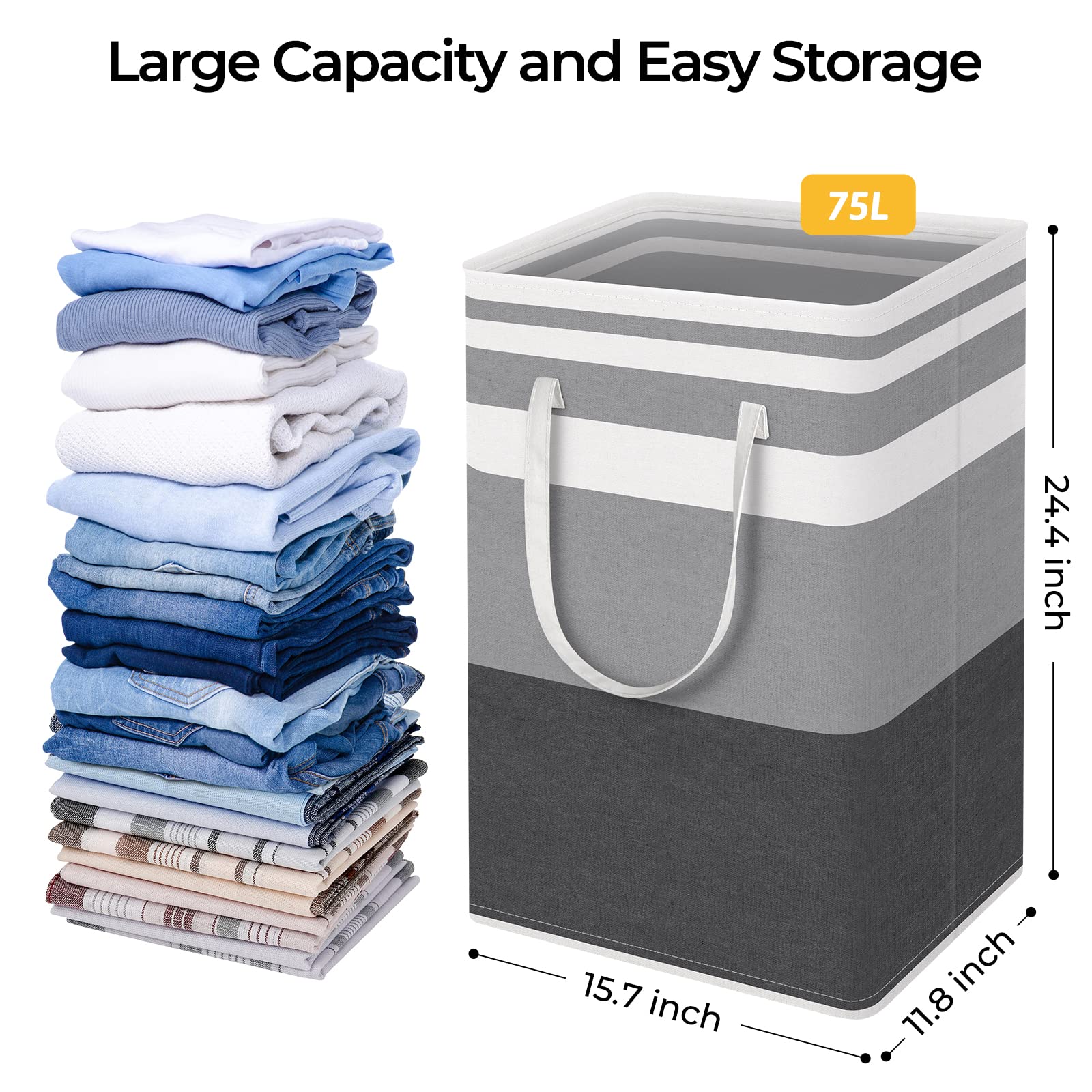 2 Pack Large Laundry Baskets, Waterproof, Freestanding Laundry Hampers, Collapsible Clothes Hamper with Reinforced Handles in Laundry Room, College Dorm, Bathroom, Bedroom (Grey, 75Lx2) 2 Pack Large Laundry Baskets, Waterproof, Freestanding Laundry Hampers, Collapsible Clothes Hamper with Reinforced Handles in Laundry Room, College Dorm, Bathroom, Bedroom (Grey, 75Lx2)