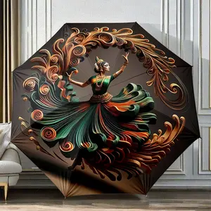 Innovative design folding umbrella featuring a 3D dancing beauty pattern. This umbrella is suitable as a birthday gift, for various holidays, travel, and gifting.