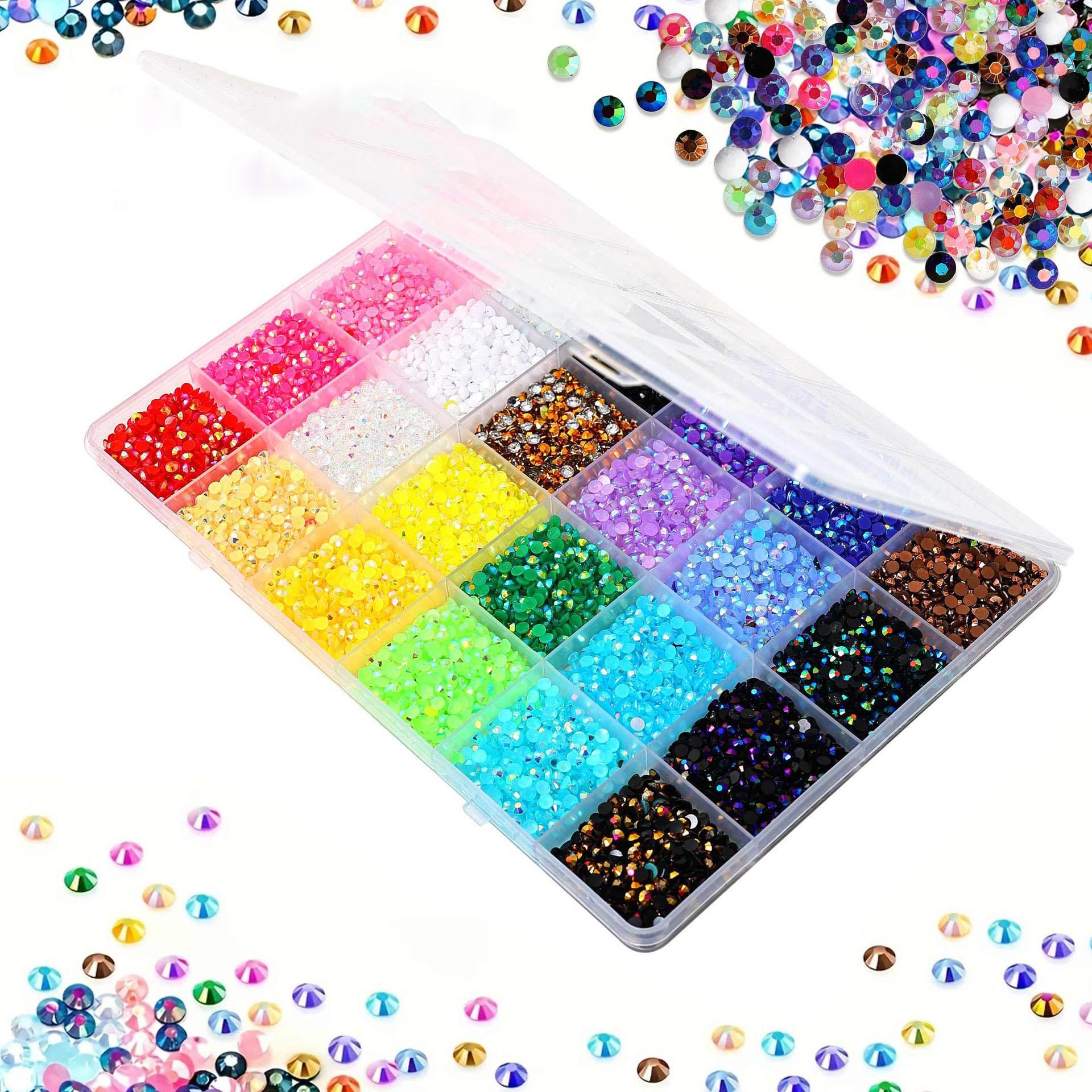 DIY Resin Rhinestones Kit 24/40 Grid Colorful Flat Back Gems for Crafts, Phone Case, Tumbler & Decoration