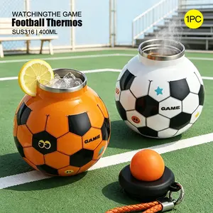 1pc Soccer Water Bottle, 400ML Insulated Stainless Steel Tumbler, Leakproof with Straw & Lanyard, Ideal for Sports Fans & Daily Use