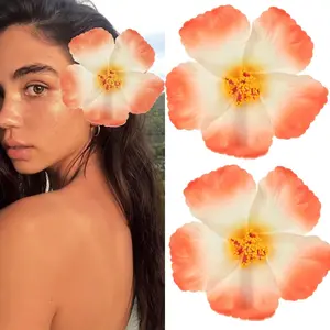 2pc Hawaiian Plumeria Hair Clips Galsang Flower Barrettes for Beach Party(Orange), 1 Count (Pack of 1)