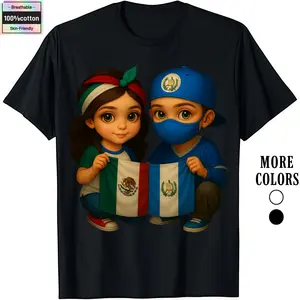 HAGBDH Fashion Designer T-Shirts Cotton Graphic Tees with Kids Holding Mexico & Guatemala Flags Crewneck Casual Everyday Wear Menswear Top Stretch Shortsleeve Tropical Fabric shirts men graphic t-shirts y2k outfits men
