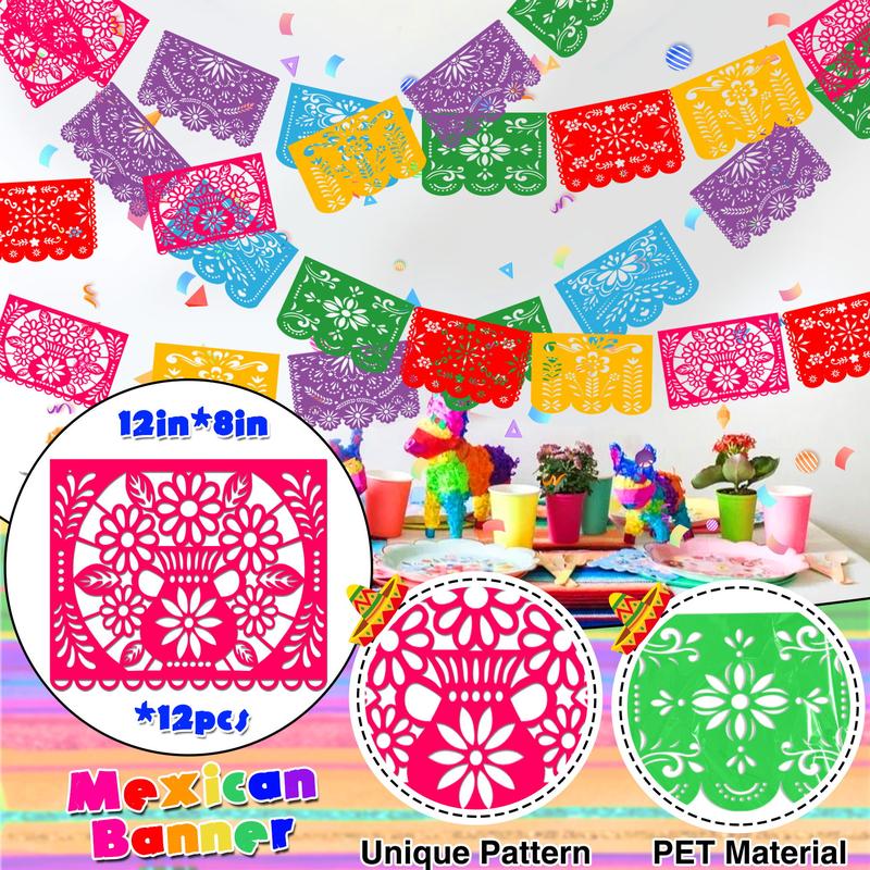 135pcs Fiesta Party Decorations，Mexican Party Decorations, Plastic Papel Picado Banner Cinco de Mayo Decor Day of the Dead Decorations，Fiesta Mexican Party Table Decoration Centerpiece，Taco Llama Cactus Balloons，Paper Streamer for Dia De Los Muertos