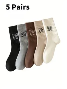 Women's Bow Pattern Knee-High Socks, Spring Summer Thin Breathable Japanese Ballet Style, Comfortable Sweet Ballerina Long Socks