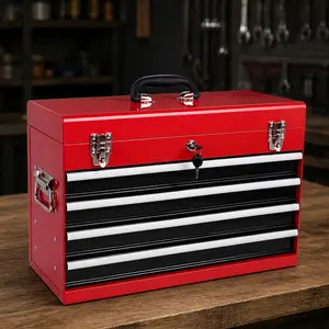 ARCH Heavy Duty Metal Tool Box 21 Inch Portable 4 Drawer Tool Chest with EVA Liners Ball Bearing Slides Auto Locking Powder Coated Steel Tool Organizer for Garage Workshop Home Storage Multiple Color Options, Antique Grey/Black/Blue/Red Color Options