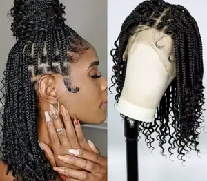 16 inch Knotless box braid wig with curly end  synthetic full lace boho braid  face wigs .