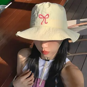 Cute girl bowknot bucket hat, lightweight quick-drying summer hiking hat, sunshade and sun protection hat for girls