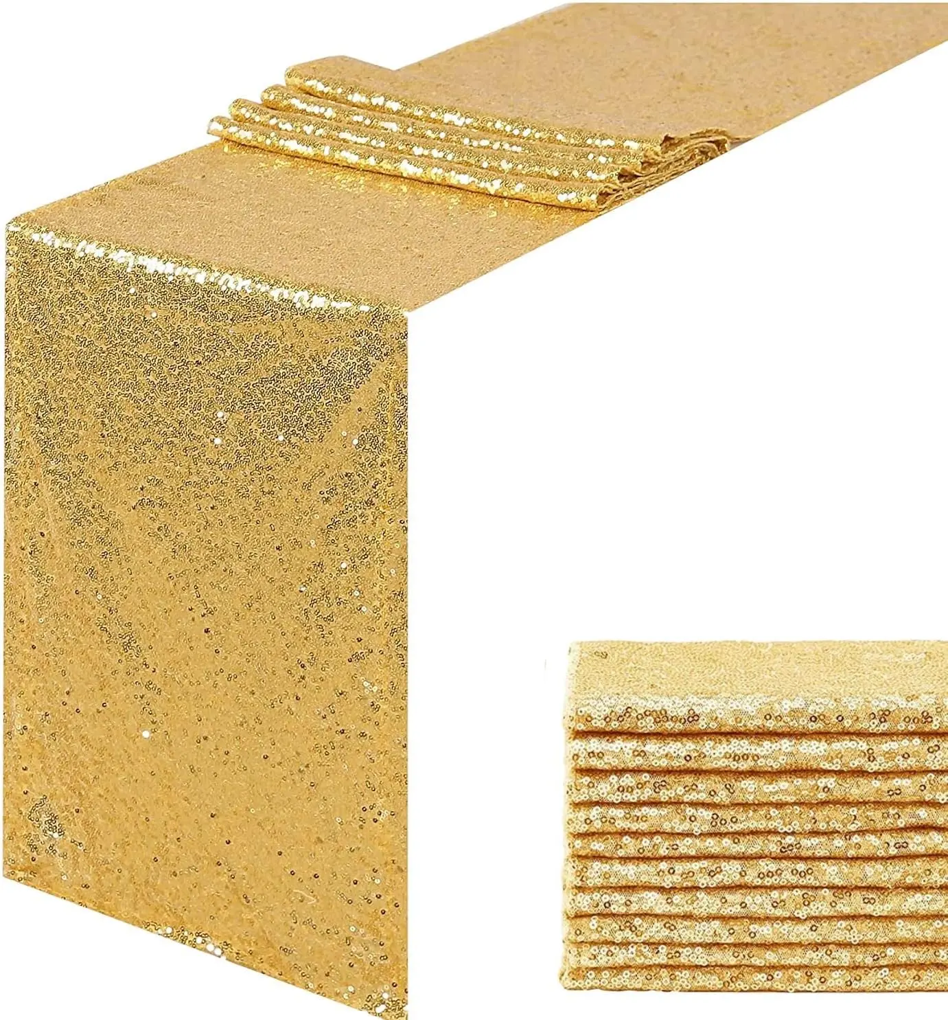Gold Sequin Table Runner 12 Pack 12x72 Inch Sparkly Table Decorations for Party Wedding Birthday Thanksgiving Engagement Anniversary Décor