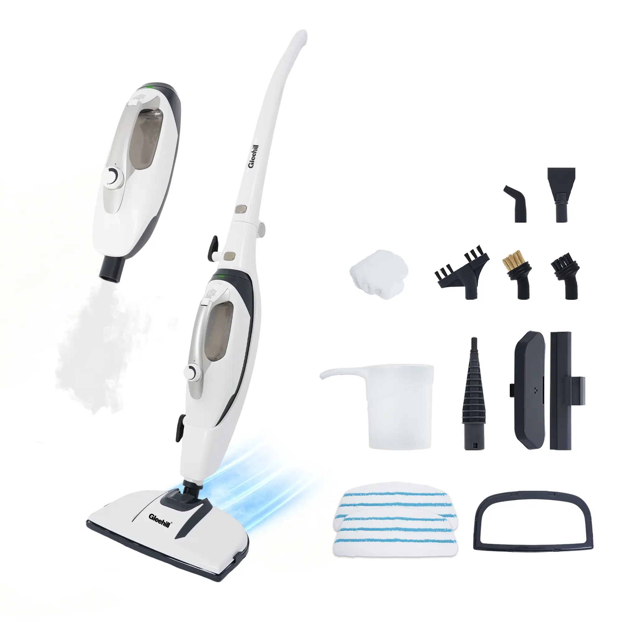 GLEEHILL 10-in-1 Steam Mop with Detachable Handheld Steam Cleaner for Hardwood Floor, Tile, Grout & Carpet | 1550W High Pressure Electric Mop, Chemical-Free for Pet & Home