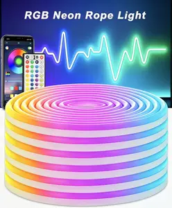 RGB Neon Rope Light, Flexible LED Neon Strip Lights with App & Remote Control, Music Sync Color Changing, IP67 Waterproof Cuttable LED Rope Lights for Bedroom, Gaming Room, Indoor & Outdoor Decor, 16.4ft/32.8ft/50ft/66ft/100ft/132ft Optional