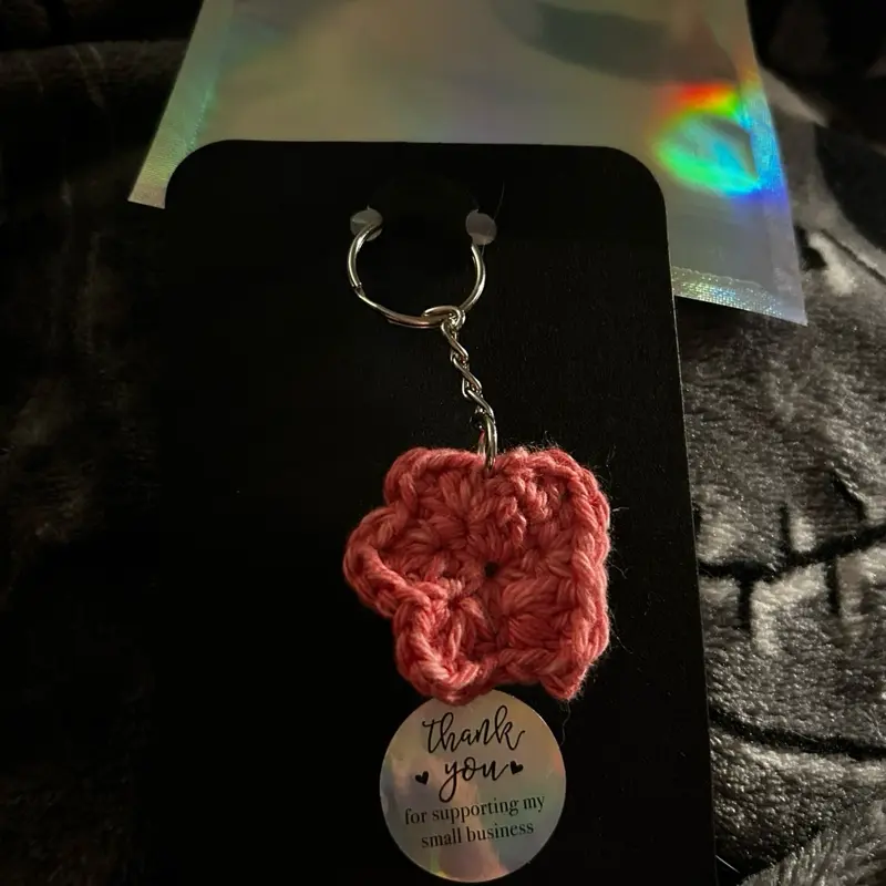 Pink Star Keychain - Handcrafted Crochet Flower with Thank You Tag for Small Business Support