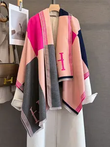 Fashion Colorblock Letter Plaid Scarf, Winter Warm Neck Wrap, Multi-Functional Versatile Shawl, Fall & Winter Accessories